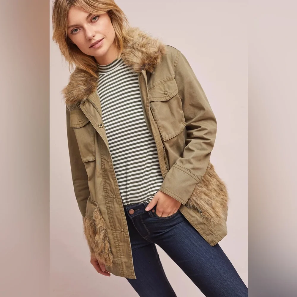 Anthropologie Faux Fur Trimmed Field Parka - Picture 3 of 6